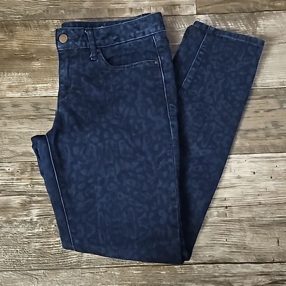 Gap 1969 Always Skinny Mid-Rise Straight Blue Black Cheetah Print Denim Jeans 28 - Picture 2 of 16